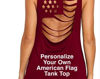 Womens Red American Flag Pattern Sleeveless Hollow Out tank top, 4th of July, Patriotic Tank, Military Tank, Plus Size Available Etsy Sale