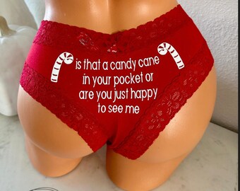 Is that a candy cane in your pocket? Red Victoria Secret personalized panties | FAST SHIPPING | Stocking Suffer idea | Christmas panties