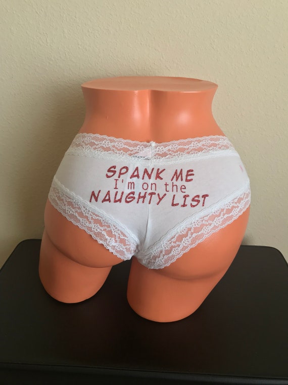 Victoria's Secret SPANK ME I'm on the Naughty List white lace trim Cheekster Christmas Panties or a Stocking Stuffer Gift