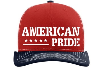 Personalized Trucker Hat, American Pride, 112 Richardson Adult fitted Adjustable snapback Red/White/Navy, Custom Red Trucker Hat