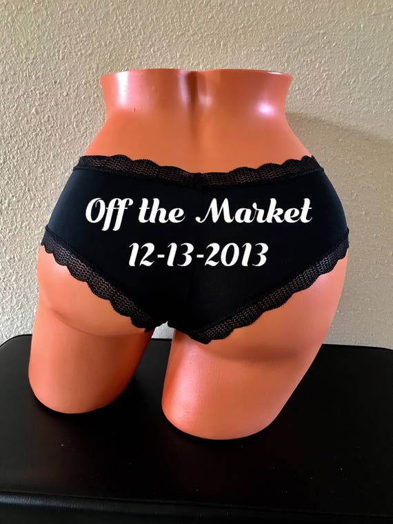 Personalized Off The Market with date black cheeky panty