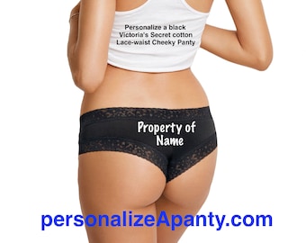 Property of Personalized black Victoria Secret Cheeky All cotton Panties | FAST SHIPPING | Wedding Gift, Bride Panties, Wedding Lingerie