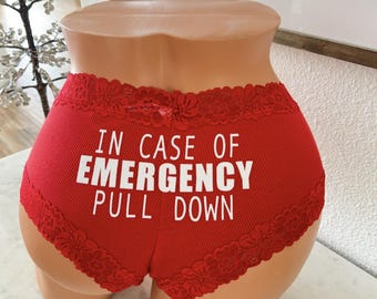 Custom Panties In case of emergency pull down red Victoria Secret cheeky *FAST SHIPPING* Personalized panties