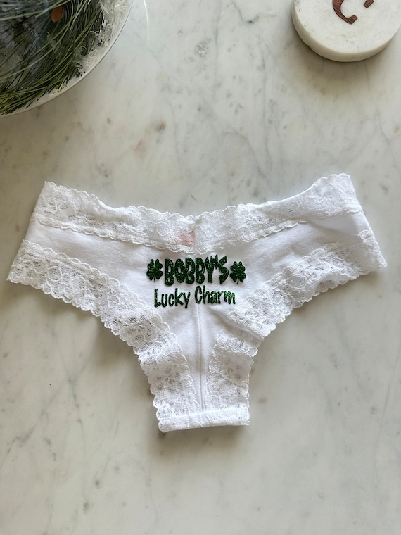 Personalized Lucky Charm Victoria's Secret White Lace Waist Cotton Panty  FAST SHIPPING Personalize Your Own Plus Size Options 