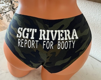 Personalize a Military Rank and Name Report For Booty camouflage Victoria Secret No Show Cheeky Panty - *FAST SHIPPING*
