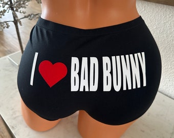 I love Bad Bunny Personalized Black Seamless Boyshort * FAST SHIPPING *