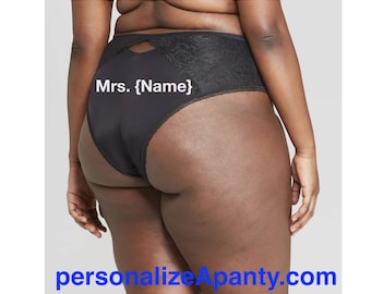 Personalized Plus Size Panties | Mrs. | Women's Plus Size Black Cheeky with Lace  * FAST SHIPPING * - Sizes X, 1X, 2X, 3X and 4X