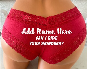 Can I ride your reindeer? red Victoria Secret personalized panties | FAST SHIPPING | Stocking Suffer idea | Christmas Personalized Panties