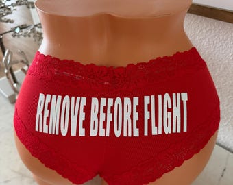 Remove Before Flight red cheeky Personalized Fun Underwear, Victorias Secret
