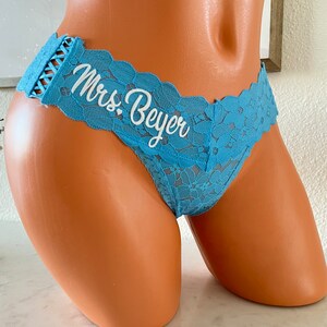 Personalized Mrs. Victoria Secret Blue Thong * FAST SHIPPING * Bridal Shower Gift, Brides Something Blue, Bride to be, Wedding Panties
