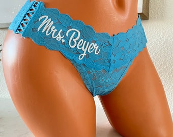 Personalized Mrs. Victoria Secret Blue Thong * FAST SHIPPING * Bridal Shower Gift, Brides Something Blue, Bride to be, Wedding Panties