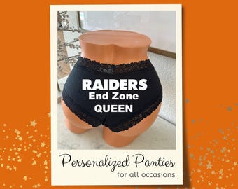 Raiders End Zone Queen Black Victoria’s Secret Cheeky Panties | Personalized NFL Game Day Lingerie | Football Fan Gift