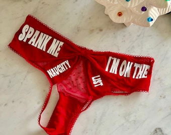 Spank Me I'm on the naughty list red Victoria Secret Very Sexy Strappy Mesh Bow Cheeky Panty * FAST SHIPPING * Christmas Lingerie