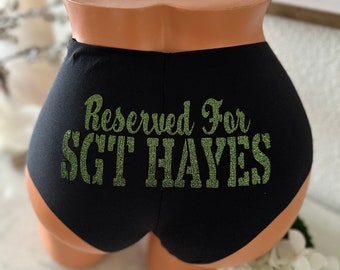 Reserved For Military Rank and Name black Victoria Secret No Show Cheeky Panty with rank insignia on the front