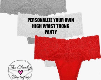 Personalized RED High Waist Retro Cotton Thong * FAST SHIPPING *  Wedding Thong, Plus Sizes Available