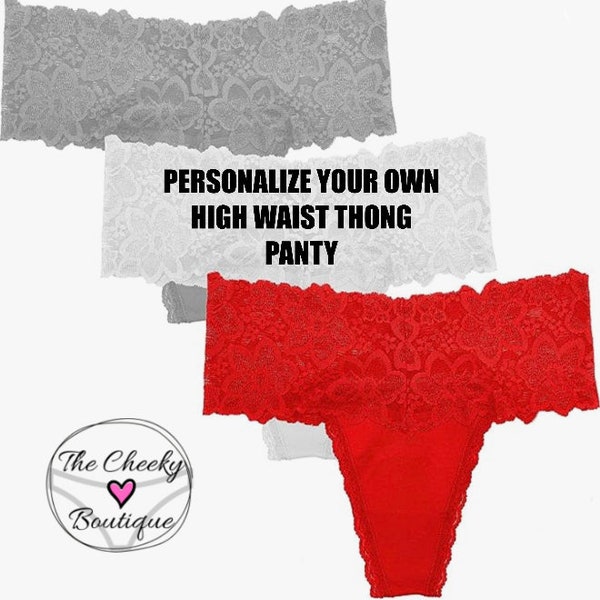 Personalized RED High Waist Retro Cotton Thong * FAST SHIPPING *  Wedding Thong, Plus Sizes Available