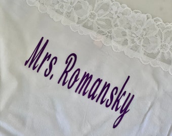 Personalize your own lace waist cotton White Victoria Secret high leg brief | Personalized wedding underwear |  Personalized underwear
