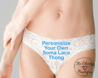 Soma Personalized White Thong  * FAST SHIPPING *  Bridal Shower Gift, Brides Something Blue, Bride to be panties, Sexy Lingerie Panties