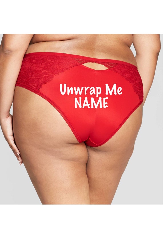Unwrap Me Personalized red Plus Size cheeky panty *Fast Shipping* Holiday Gift, Funny Christmas Gift, Stocking Stuffer