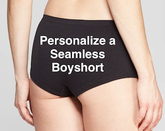 Personalize a Black Seamless Boyshort with your own words FAST SHIPPING