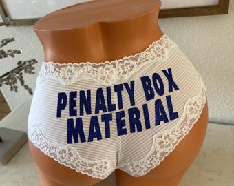 Victoria's Secret White Cheeky Panty: Penalty Box Material Hockey Gift