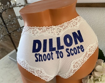 Victoria's Secret White Cheeky Panty: Personalized Shoot to Score Hockey Gift