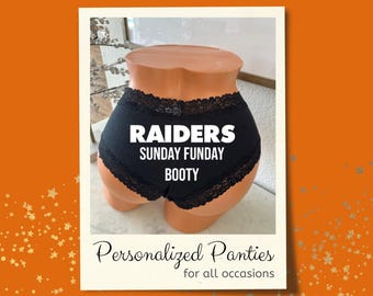 Raiders Sunday Funday Booty Black Victoria’s Secret Cheeky Panties | Personalized NFL Game Day Lingerie | Football Fan Gift