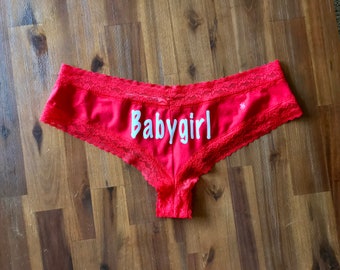 Custom Underwear with your own words | Victorias Secret Red Panties * FAST SHIPPING * Plus Size Options, Valentines Day Panty Gift for Her