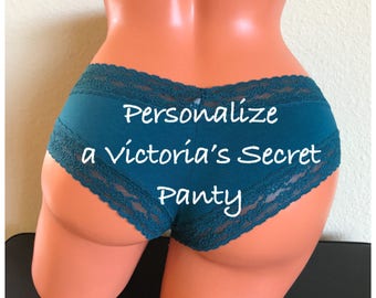 Custom Panties Victoria Secret Teal Lace Trim Cheeky Panty * FAST SHIPPING * Bride, Bachelorette, Birthday Girl or a Stocking Stuffer Gift