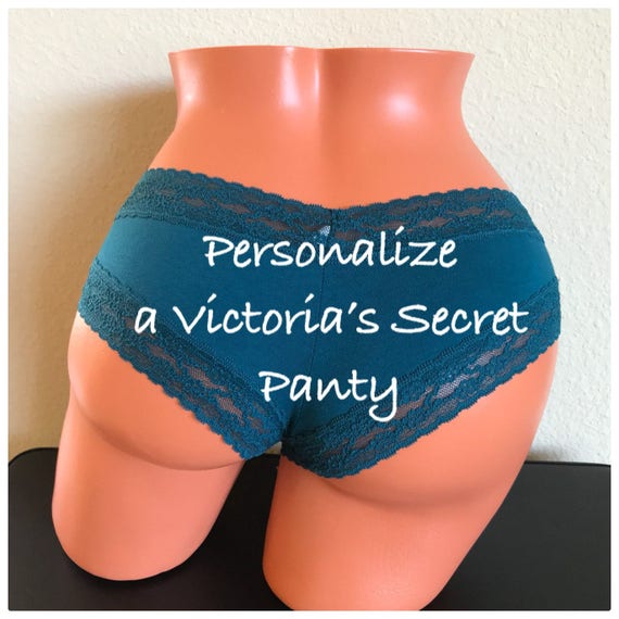 Custom Panties Victoria Secret Teal Lace Trim Cheeky Panty * FAST SHIPPING * Bride, Bachelorette, Birthday Girl or a Stocking Stuffer Gift