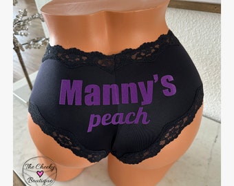 Personalize your own who's Peach black Panty, FAST SHIPPING, Birthday Panties, Anniversary Panties, Gift for him or her