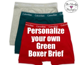 Customize Your Own Calvin Klein Men's Green Boxer Brief, Fast Shipping, Cotton Anniversary Gift, Fathers Day Gift, Etsy Sale - GREEN ONLY