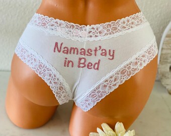 Namast’ay in Bed white Victoria Secret all cotton Cheeky Panties * FAST SHIPPING * Bridal Lingerie, Bachelorette Gift, Bride 2021