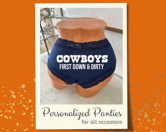 Cowboys First Down and Dirty Blue Victoria’s Secret Cheeky Panties | Personalized NFL Game Day Lingerie | Football Fan Gift