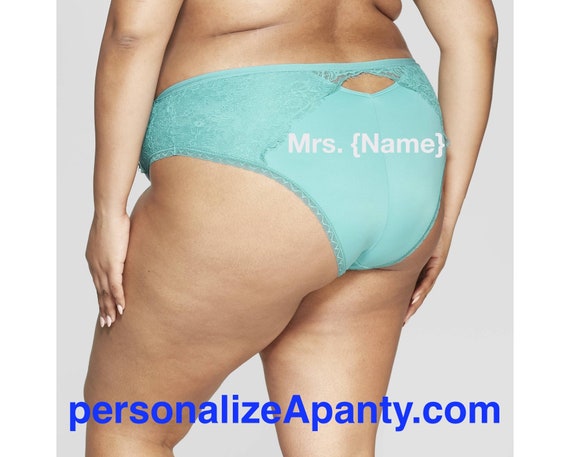Personalize a Mrs. {Name} Women's Plus Size Micro Turquoise Cheeky with Lace * FAST SHIPPING *