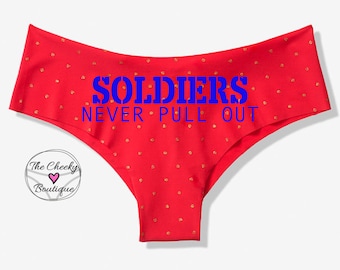 Soldiers Never Pull Out Red Victoria Secret Cheeky Panty * FAST SHIPPING * Custom Military Underwear, Military Panties