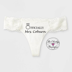 Personalized White Bridal Thong Officially Mrs, monogrammed thong, wedding underwear, bridal gift, bridal panty, wedding lingerie, panties