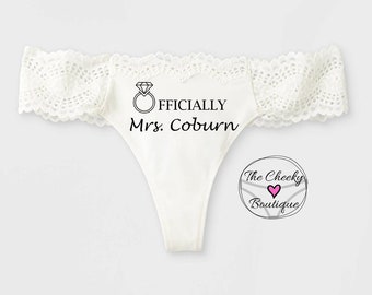 Personalized White Bridal Thong Officially Mrs, monogrammed thong, wedding underwear, bridal gift, bridal panty, wedding lingerie, panties