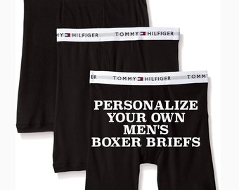 Tommy Hilfiger Black Personalized Men's Boxer Brief | Anniversary Gift for Boyfriend or Husband | Cotton Anniversary Gift