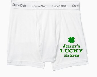 Personalized Lucky Charm WHITE Calvin Klein Boxer Briefs  | FAST SHIPPING | St. Patrick's Day Gift for Him