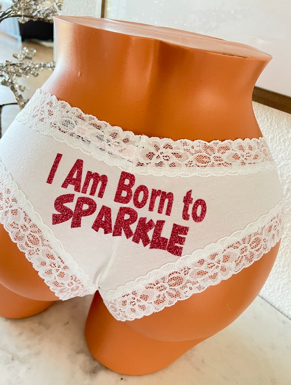 I Am Born to SPARKLE White All Cotton Victoria Secret Cheeky