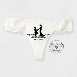 Personalized White Bridal Thong with names & wedding date, monogrammed thong, wedding underwear, bridal gift, bridal panty, wedding lingerie