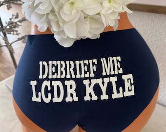 Debrief Me Personalized Military Rank and Name blue authentic Victorias Secret No Show Cheeky Panty with rank insignia on front