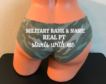 Personalized Real PT starts with me Camo Victoria Secret No Show Cheeky Panty | FAST SHIPPING | Military Wife | Military Girlfriend