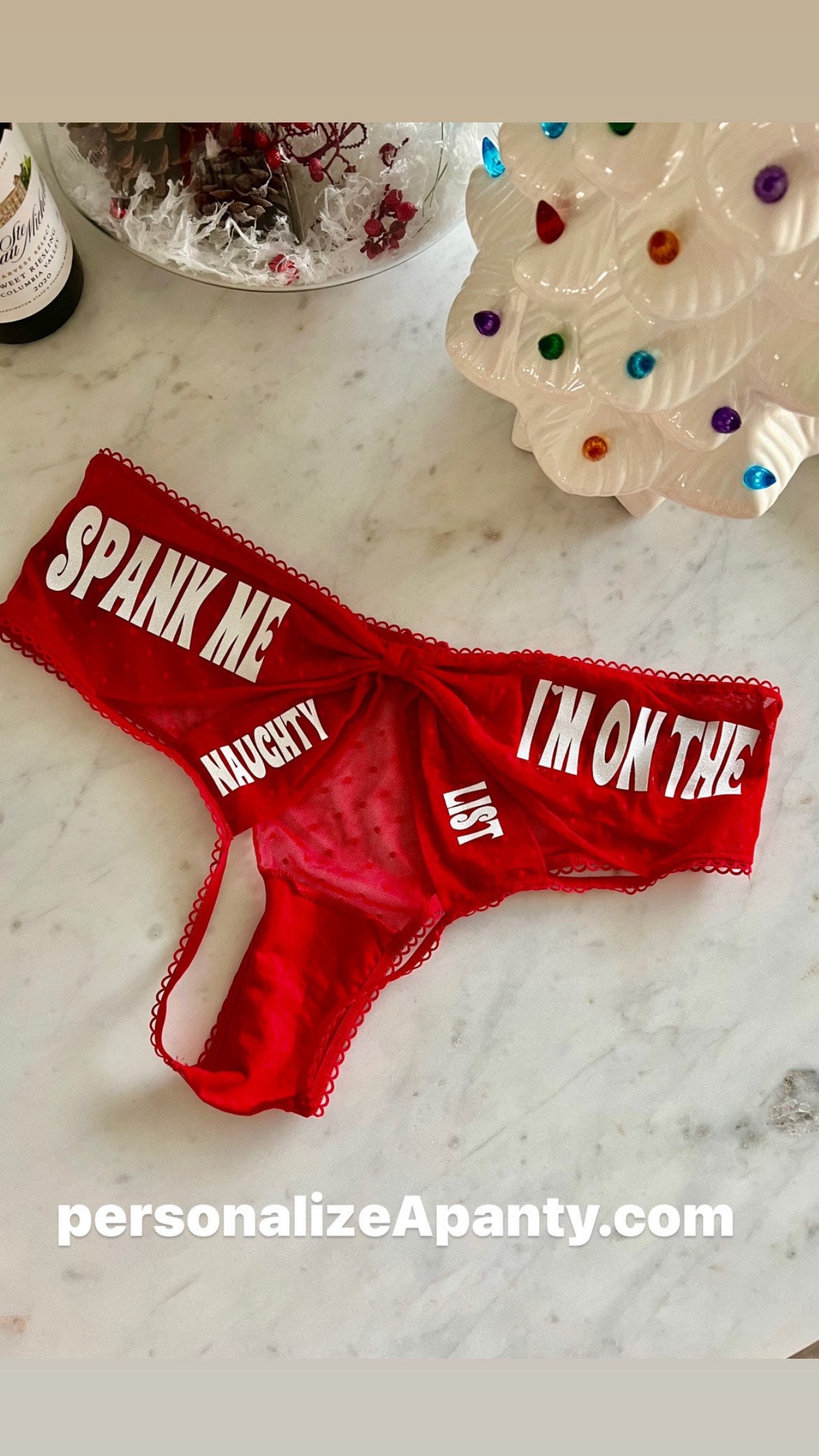 Spank Me I'm on the naughty list red Victoria Secret Very Sexy Strappy Mesh  Bow Cheeky Panty * FAST SHIPPING * Christmas Lingerie