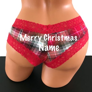 Merry Christmas personalized Victoria Secret Cheeky Panty * FAST SHIPPING *  Stocking Stuffer, Holiday Gift, Xmas underwear, Fun Panties