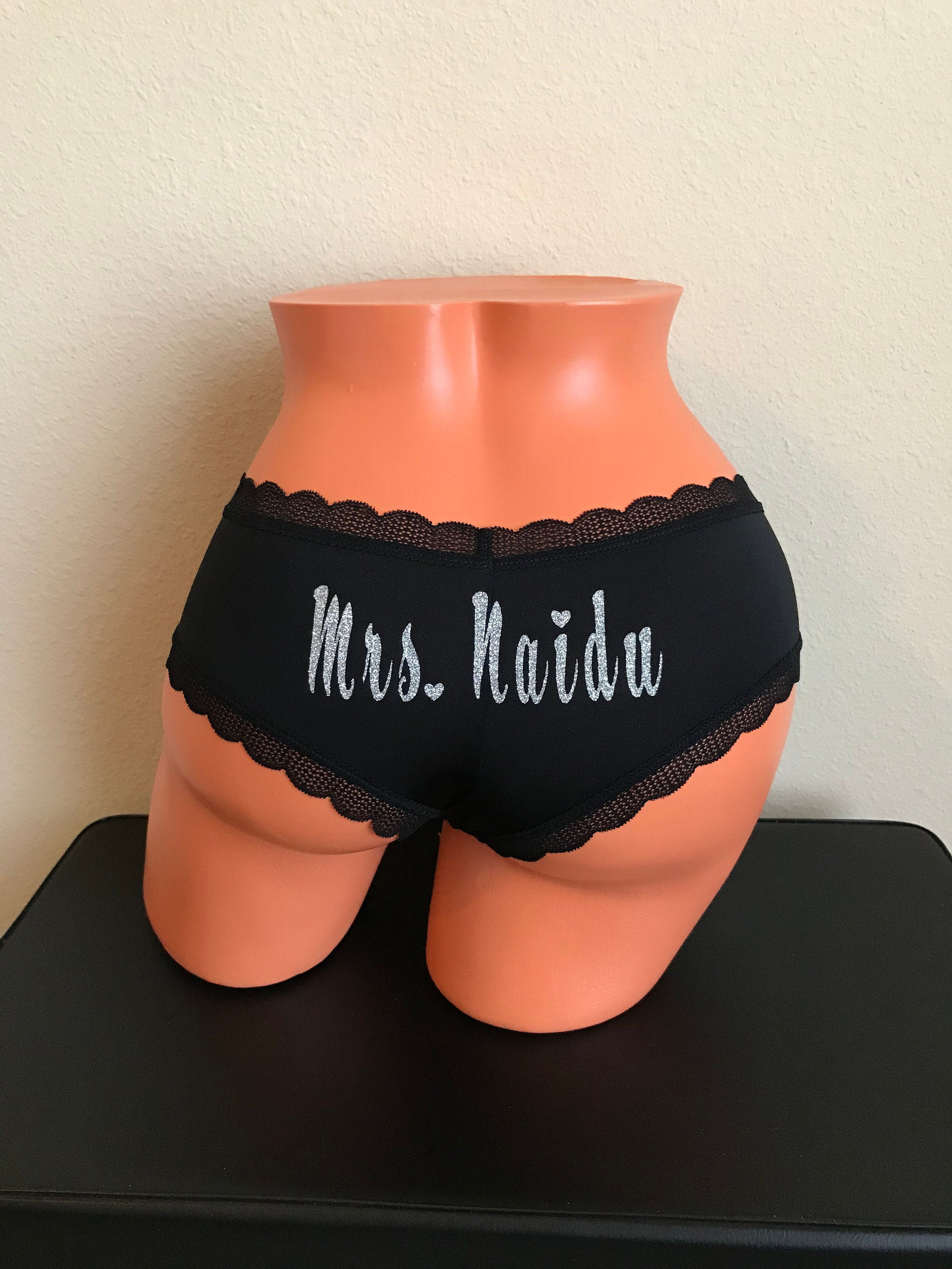 Personalized Black Cheeky Underwear For Her, Bachelorette party gift ideas  for bride, Bachelorette party gag gift