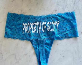 Personalized Property of All-Over Lace Retro Thong by Soma * FAST SHIPPING * Wedding Panties, Bride Something Blue Panties