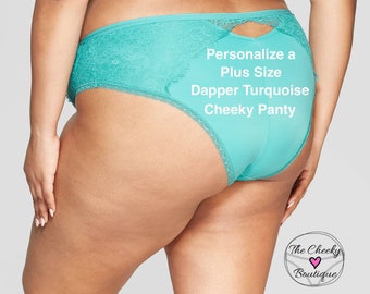 Personalized Plus Size Panty | Dapper Turquoise Cheeky with Lace  * FAST SHIPPING * - Sizes Available 1X