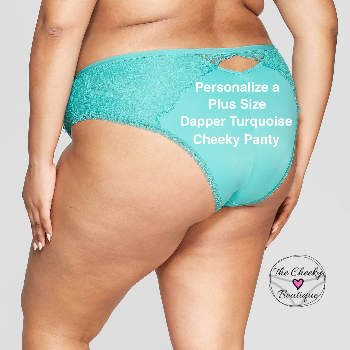 Personalized Plus Size Panty  Dapper Turquoise Cheeky with Lace